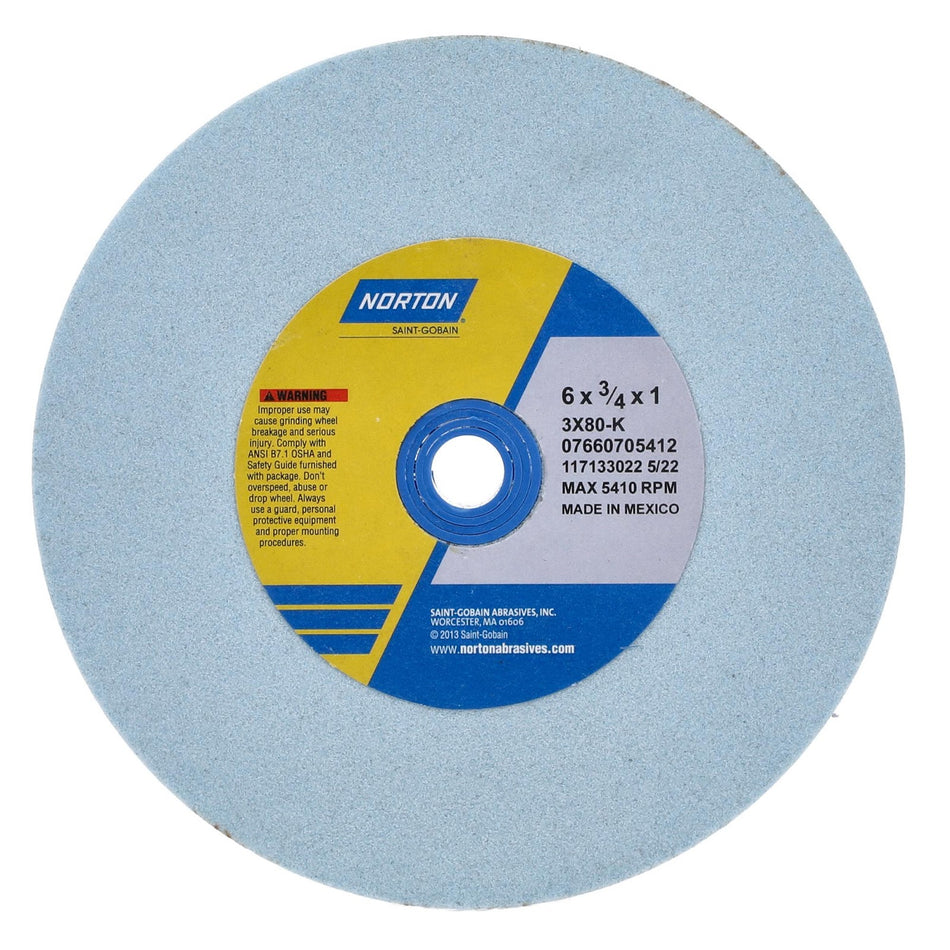 Norton 6 x 3/4 x 1 in Premium Blue Bench Straight Wheel 01 3SG 80 K VS