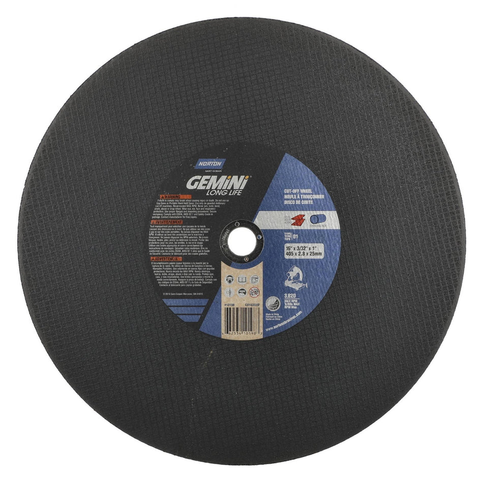 Norton 16 x 3/32 in Gemini Type 41 Cut-Off Wheel AO 36 Grit P, 10-Pack
