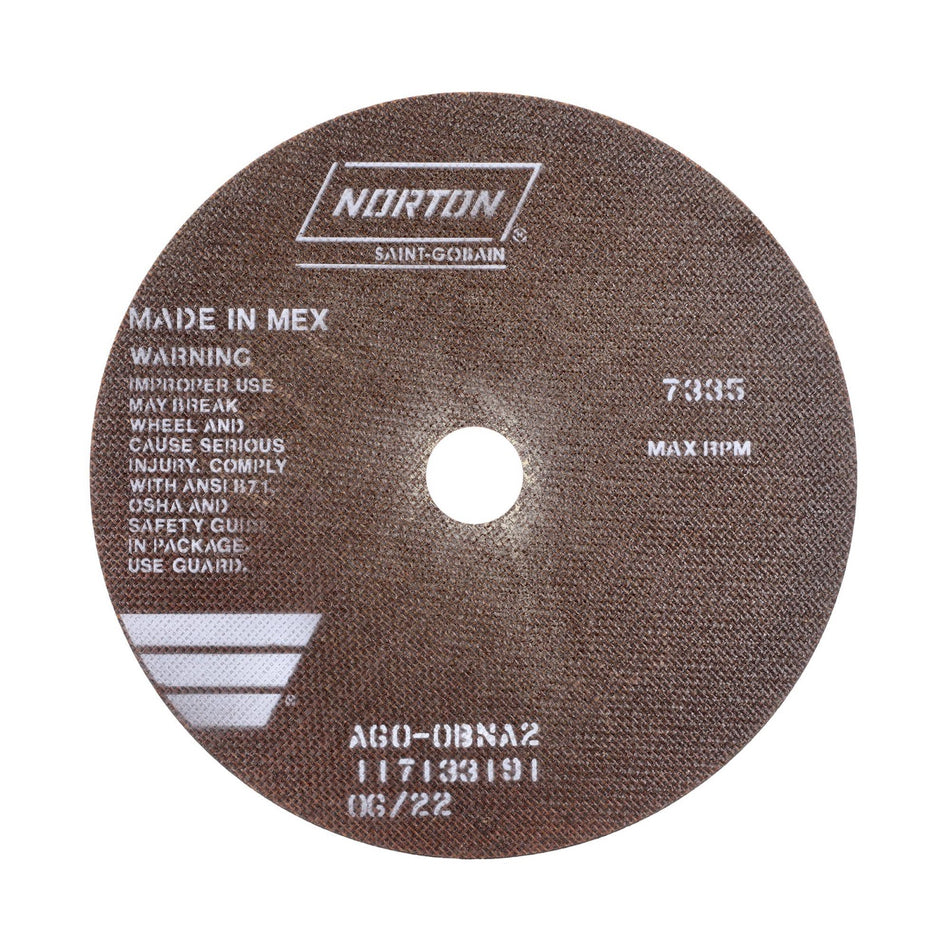 Norton 10 x 0.06 x 1-1/4 in OBNA2 Type 41 Reinforced Cut-Off Wheel AO 60 Grit O BNA2, 25-Pack