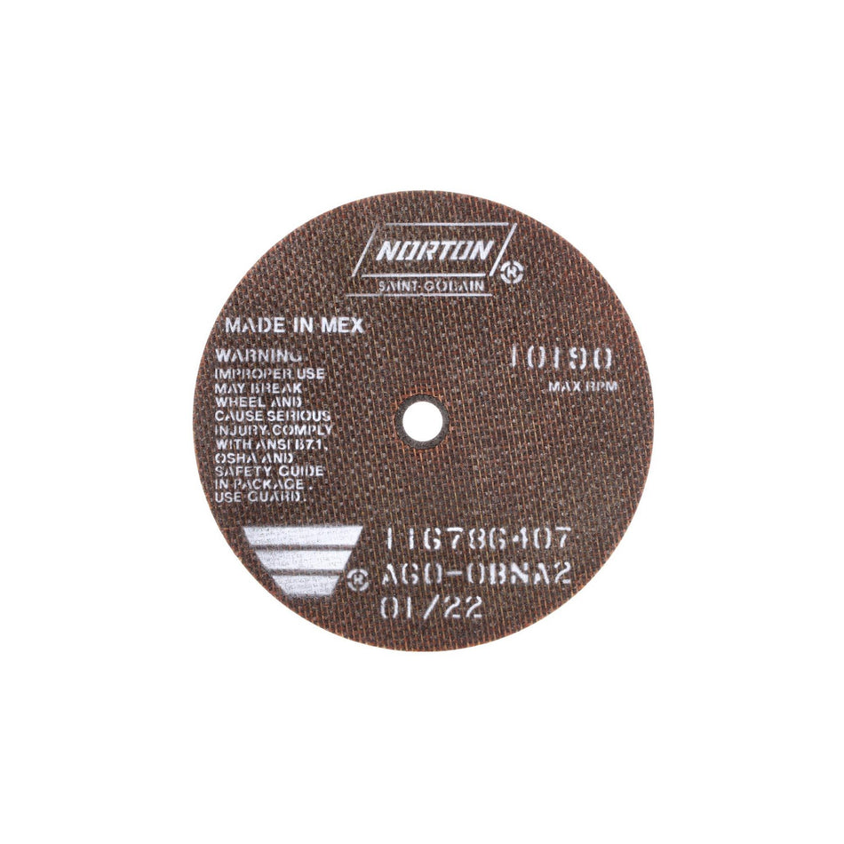 Norton 6 x 0.06 x 1/2 in OBNA2 Type 41 Reinforced Cut-Off Wheel AO 60 Grit O BNA2, 25-Pack