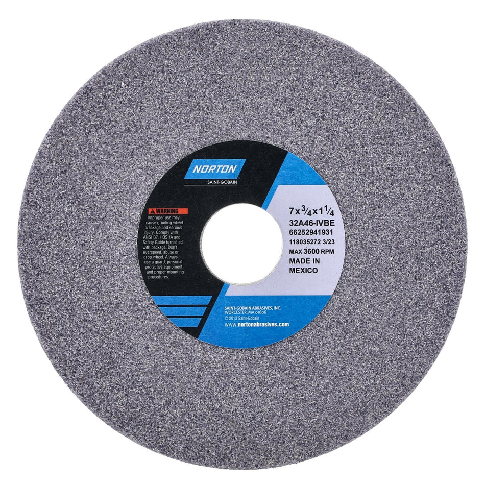 Norton 7 x 3/4 x 1-1/4 In. Toolroom Wheel >4 in 32A 46 I VBE Type 01