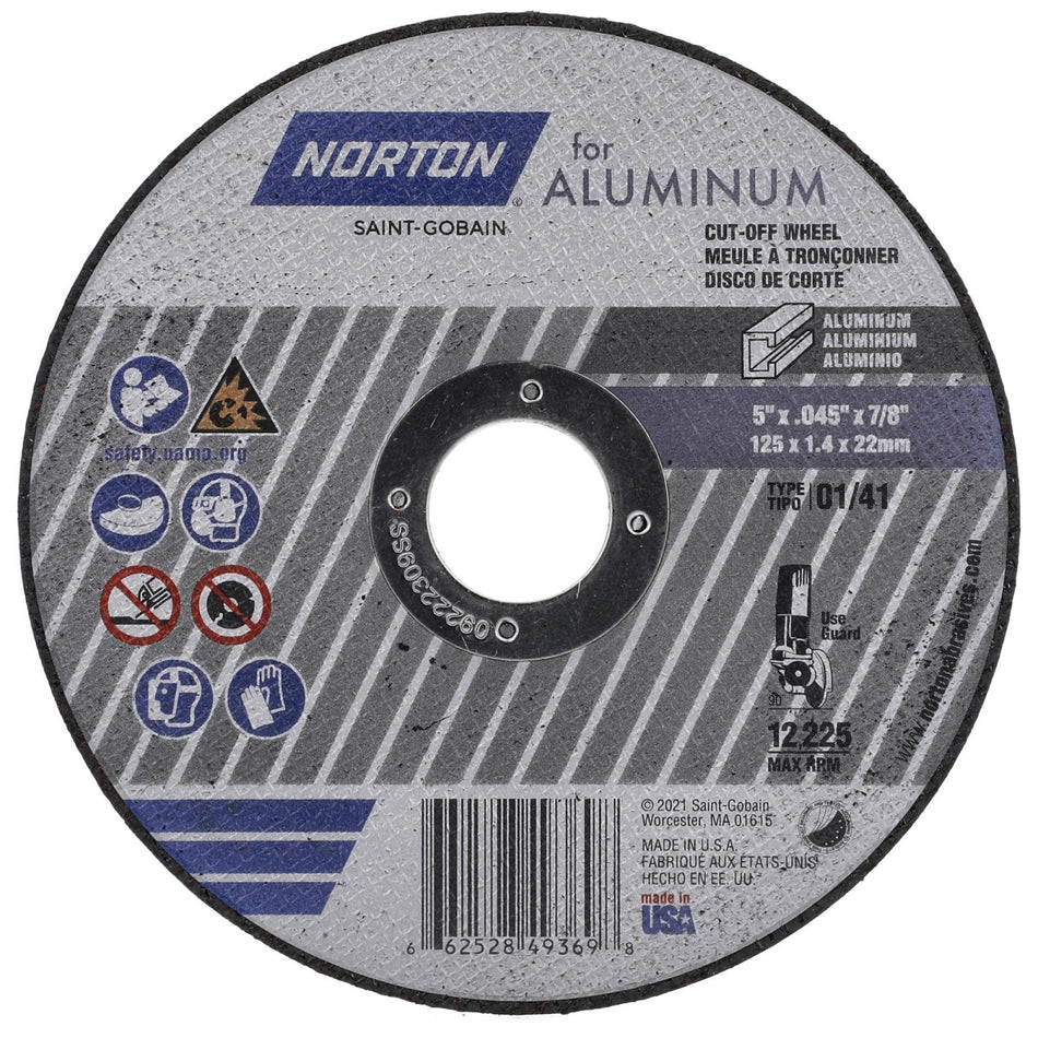 Norton 5 x 0.045 in Type 41 Cut-Off Wheel AO 36 Grit Q, 25-Pack