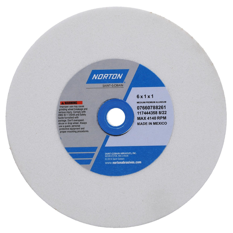 Norton 6 x 1 x 1 in Premium Bench Straight Wheel 01 38A 60 J VBE