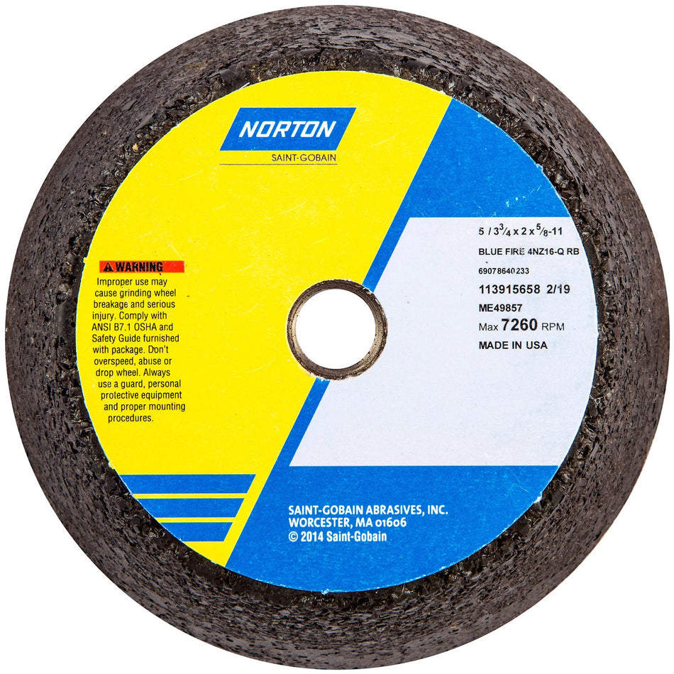 Norton 5 x 2 x 5/8 x 1 in BlueFire Type 11 Portable Snagging Wheel 4NV 16 R B42