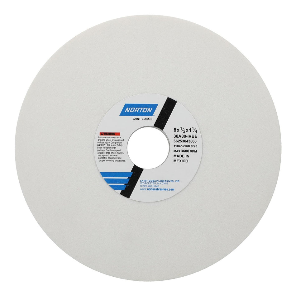 Norton 8 x 1/2 x 1-1/4 in Type 01 Toolroom Wheel 38A 80 I VBE