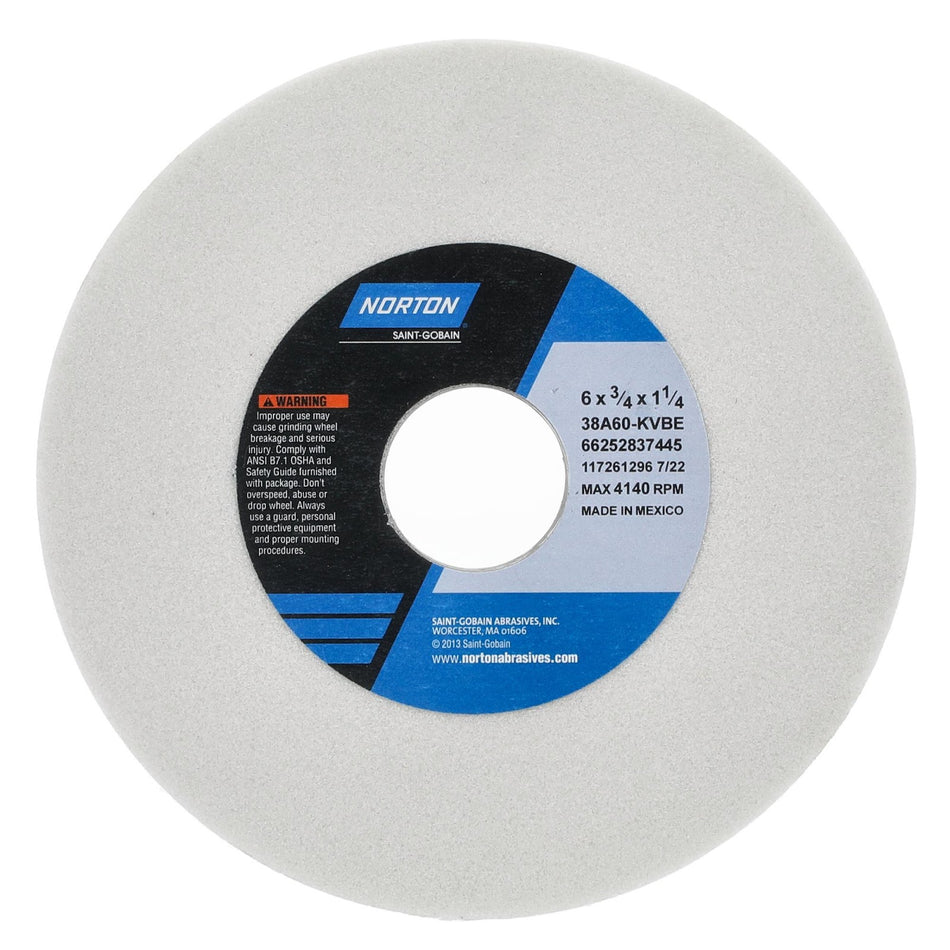 Norton 6 x 3/4 x 1-1/4 in Type 01 Toolroom Wheel 38A 60 K VBE