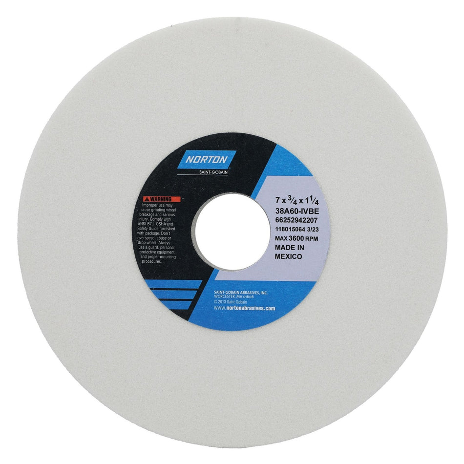 Norton 7 x 3/4 x 1-1/4 in Type 01 Toolroom Wheel 38A 60 I VBE
