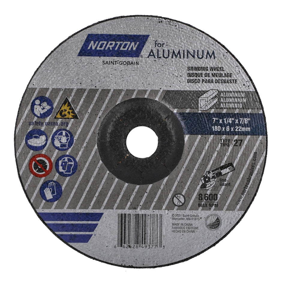 Norton 7 x 1/4 in Alu Type 27 Grinding Wheel AO 20 Grit P, 20-Pack