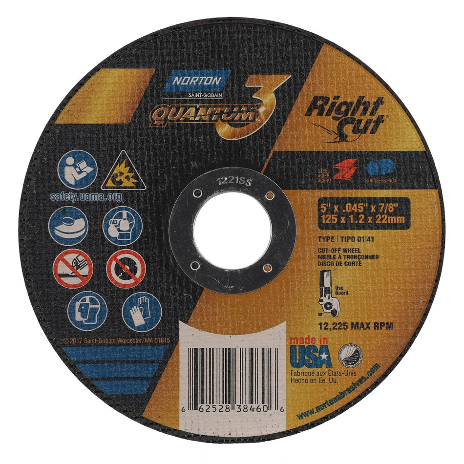 Norton 5 x 0.045 in Quantum3 Type 41 Cut-Off Wheel CA 46 Grit V, 25-Pack