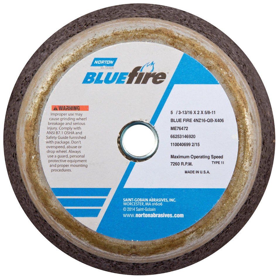 Norton 5 x 2 x 5/8 x 1 in BlueFire Type 11 Portable Snagging Wheel 4NV 16 Q B