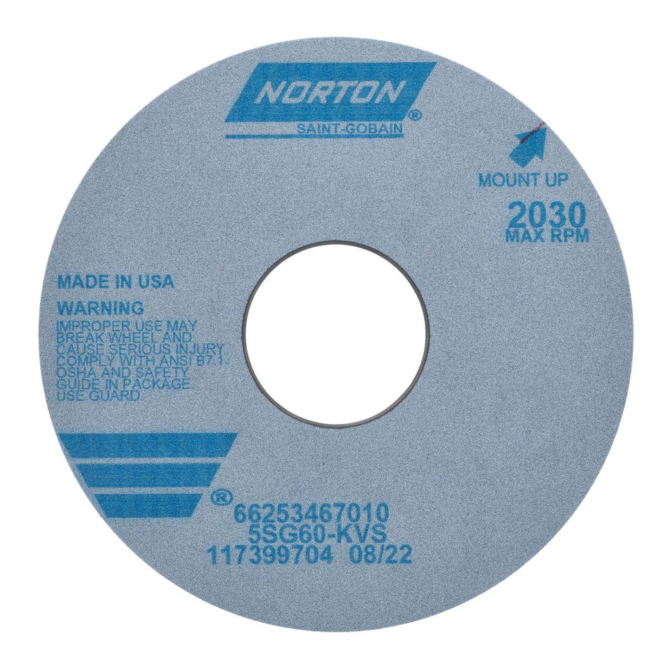 Norton 16 x 1-1/2 x 5 in SG Type 01 Cylindrical Grinding Wheel CA 60 K VS