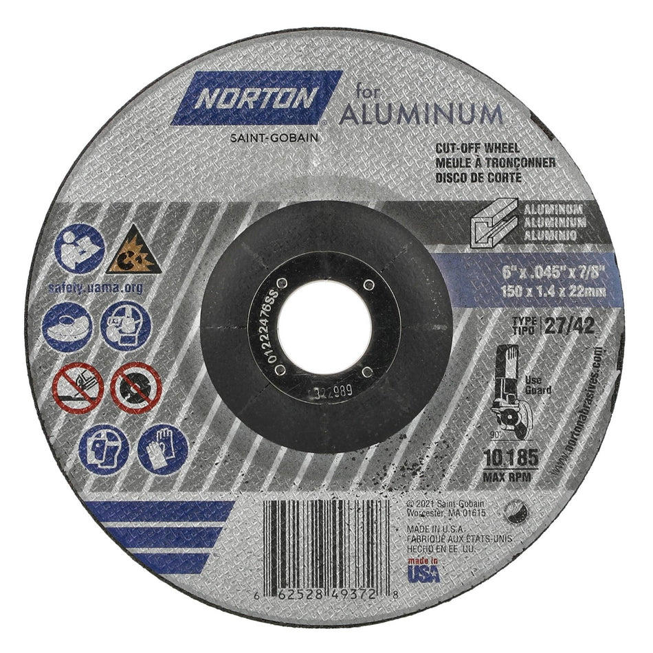 Norton 6 x 0.045 x 7/8 in Type 42 Cut-Off Wheel AO 36 Grit Q, 25-Pack