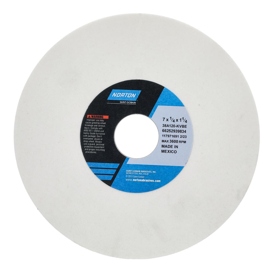 Norton 7 x 1/4 x 1-1/4 In. Toolroom Wheel >4 in 38A 120 K VBE Type 01