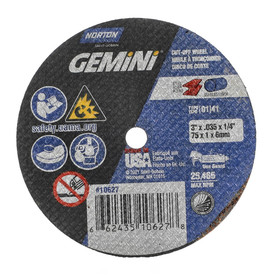 Norton 3 x 0.035 in Gemini Type 41 Cut-Off Wheel AO 60 Grit O, 25-Pack