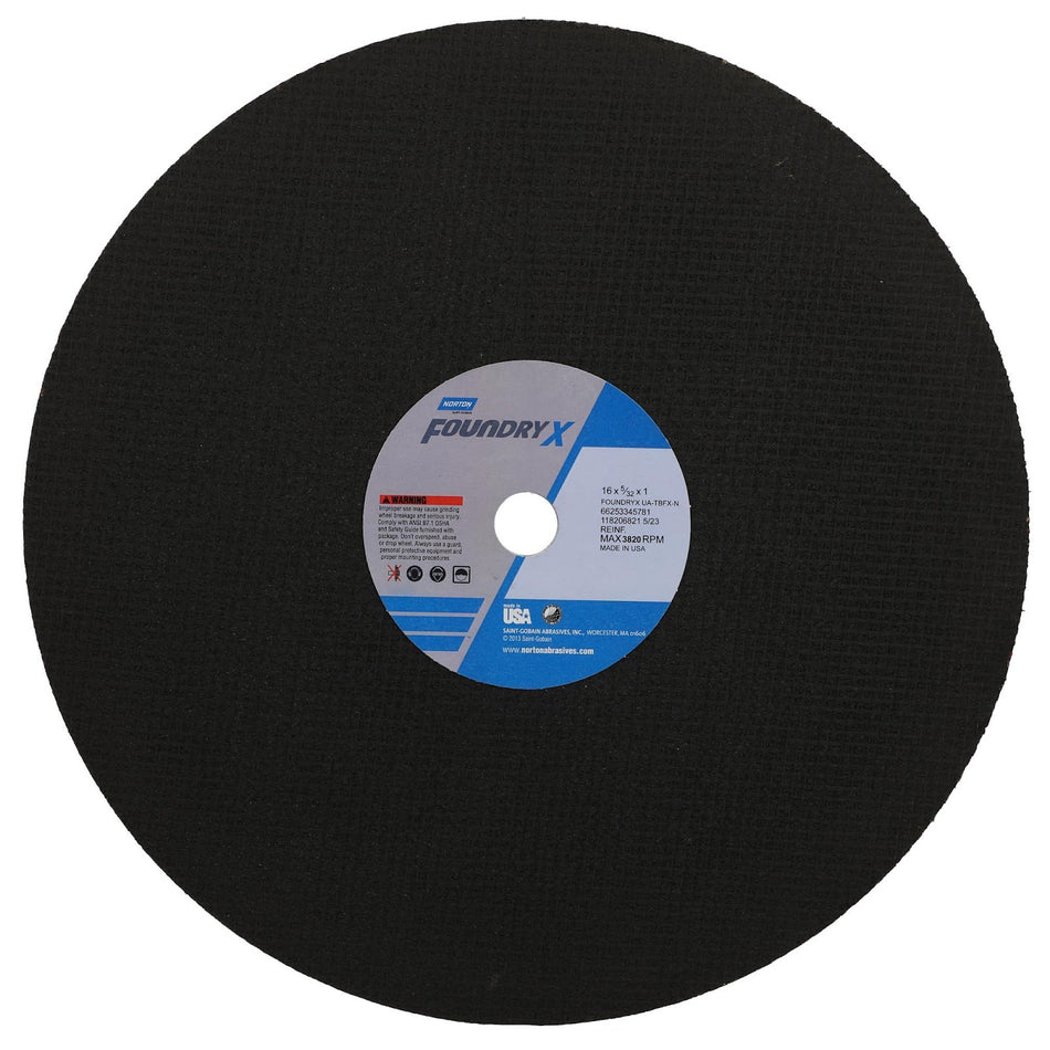 Norton 16 x 5/32 x 1 in Foundry X Type 01 Reinforced Cut-Off Wheel AO 24 Grit T B75N, 10-Pack