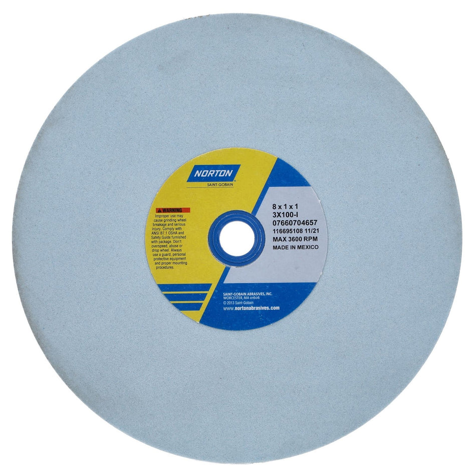 Norton 8 x 1 x 1 in Premium Blue Bench Straight Wheel 01 3SG 100 I VS