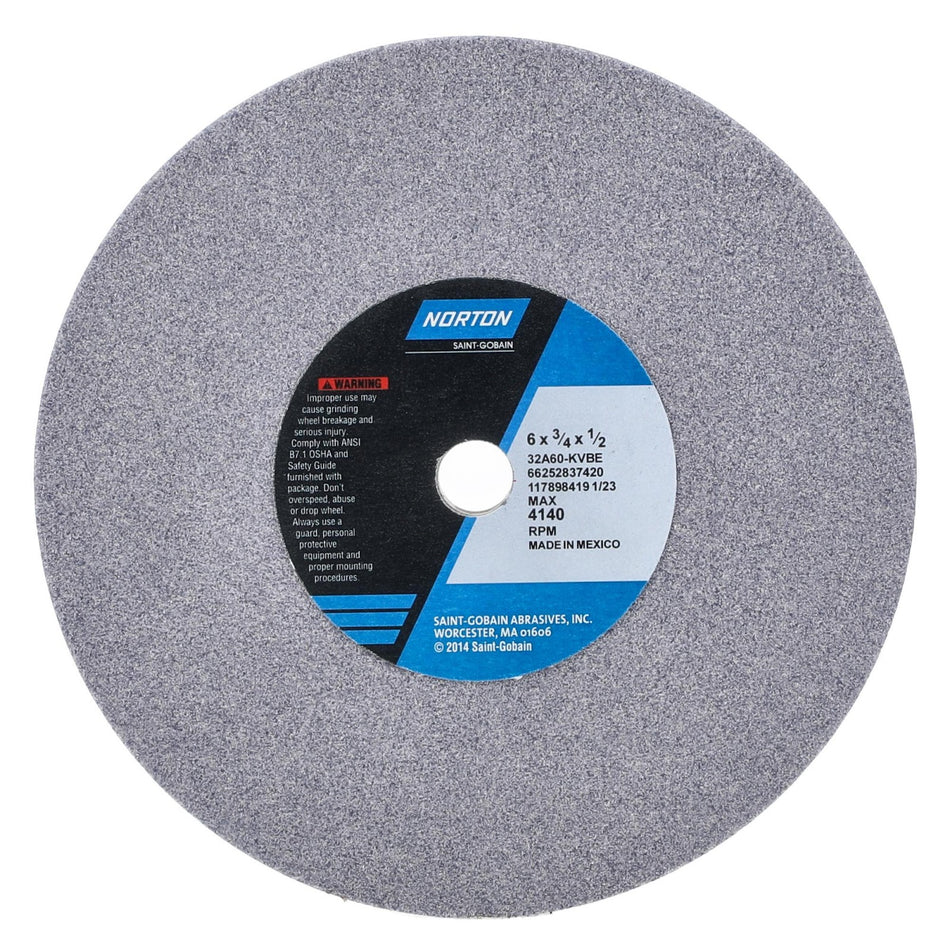 Norton 6 x 3/4 x 1/2 in Type 01 Toolroom Wheel 32A 60 K VBE