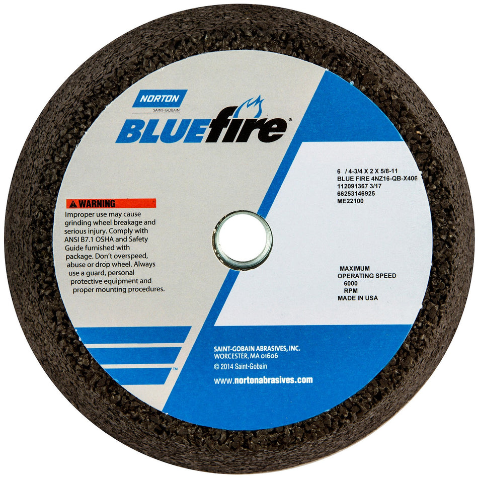Norton 6 x 2 x 5/8 x 1 in BlueFire Type 11 Portable Snagging Wheel 4NV 16 Q B