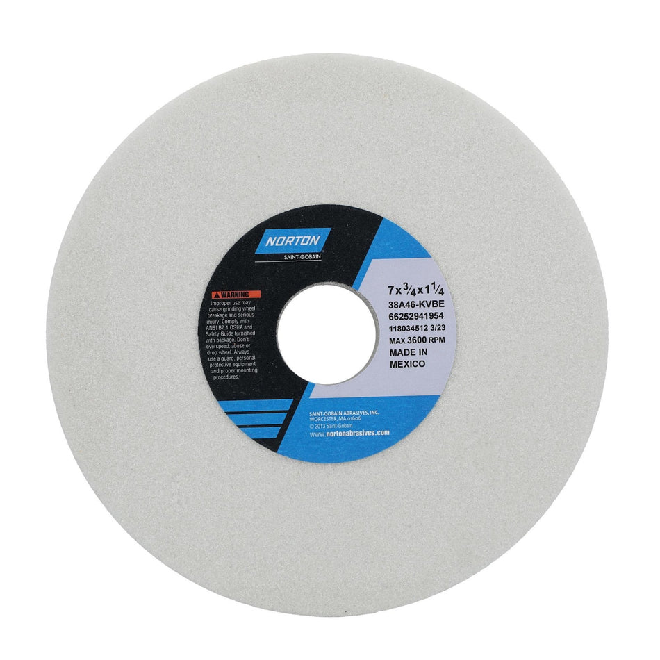 Norton 7 x 3/4 x 1-1/4 in Type 01 Toolroom Wheel 38A 46 K VBE