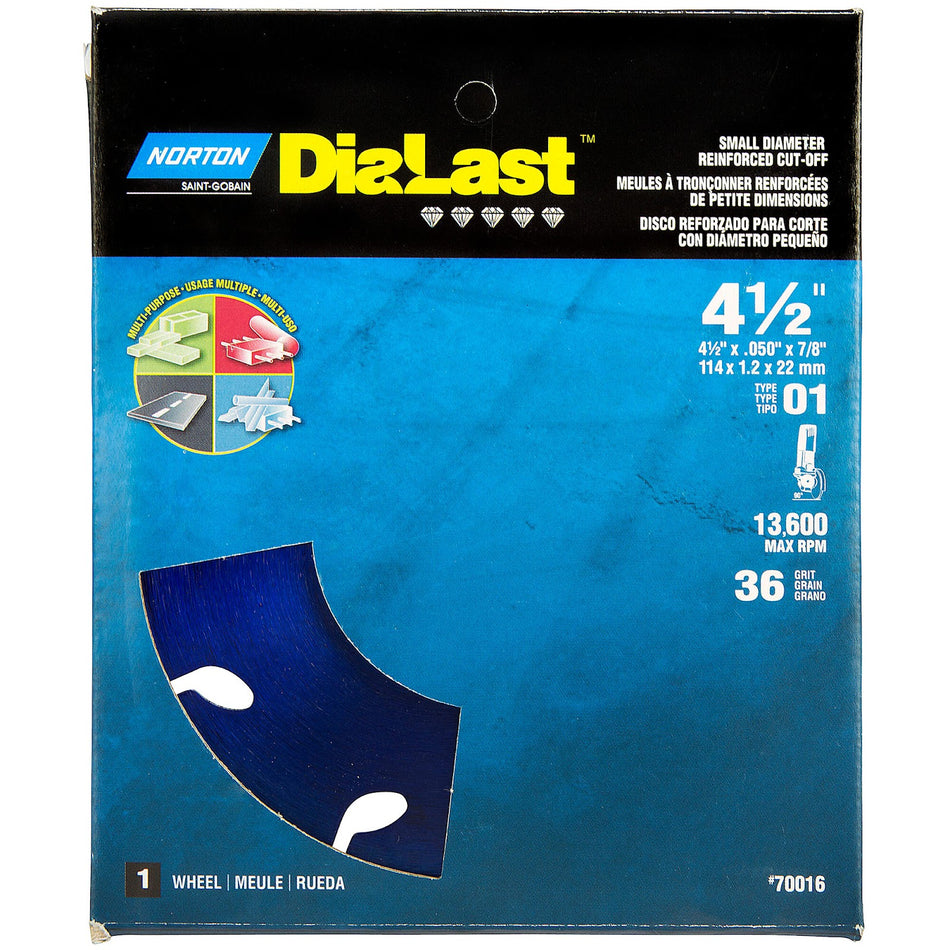 Norton 4-1/2 x 0.05 x 7/8 in DiaLast Type 41 Cut-Off Wheel Diamond 24 Grit T