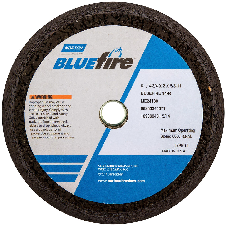 Norton 6 x 2 x 5/8 x 1-1/2 in BlueFire Type 11 Portable Snagging Wheel NVC 16 Q B
