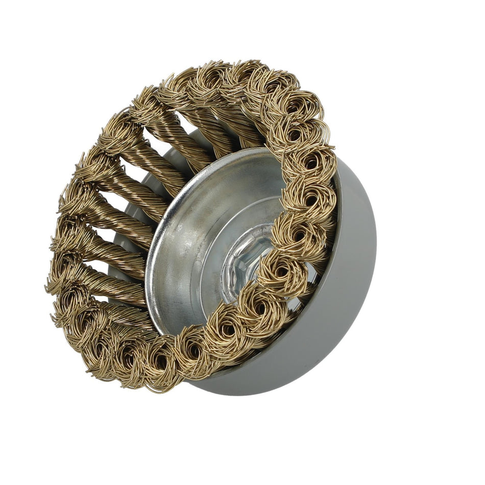 Norton 4 x 0.020 x 5/8-11 x 7/8 In. Brass Standard Twist Knot Wire Cup Brush, 10-Pack
