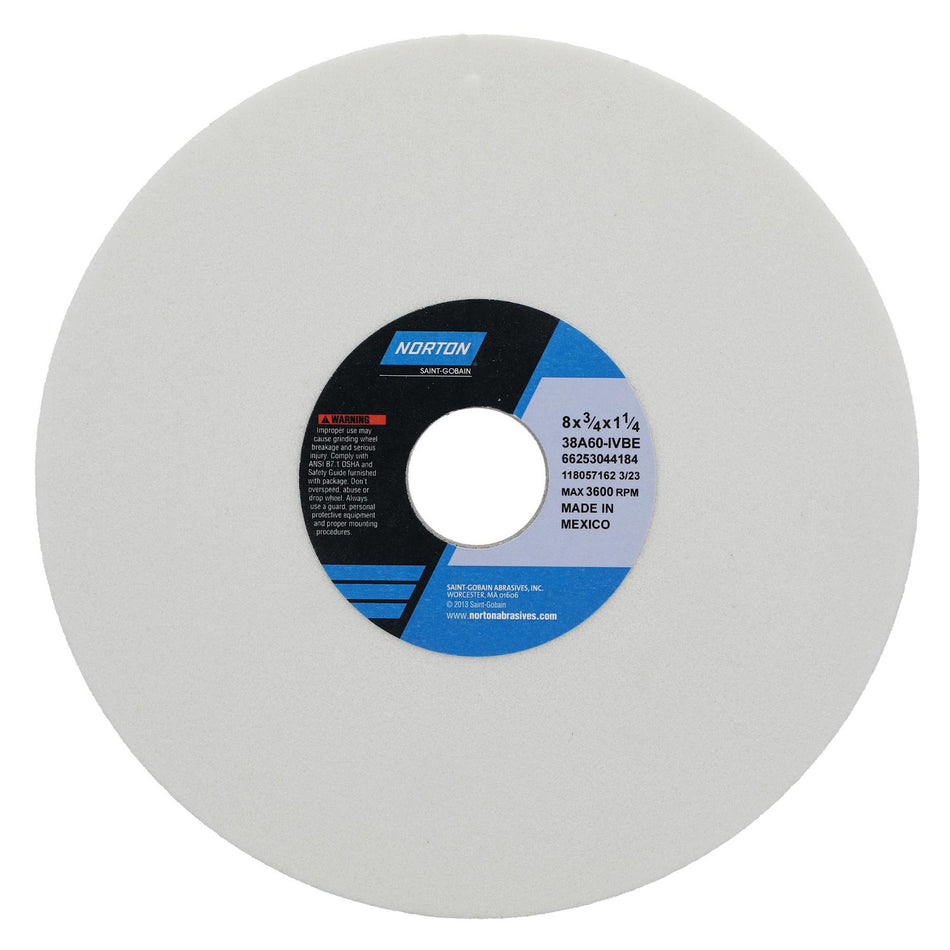 Norton 8 x 3/4 x 1-1/4 in Type 01 Toolroom Wheel 38A 60 I VBE