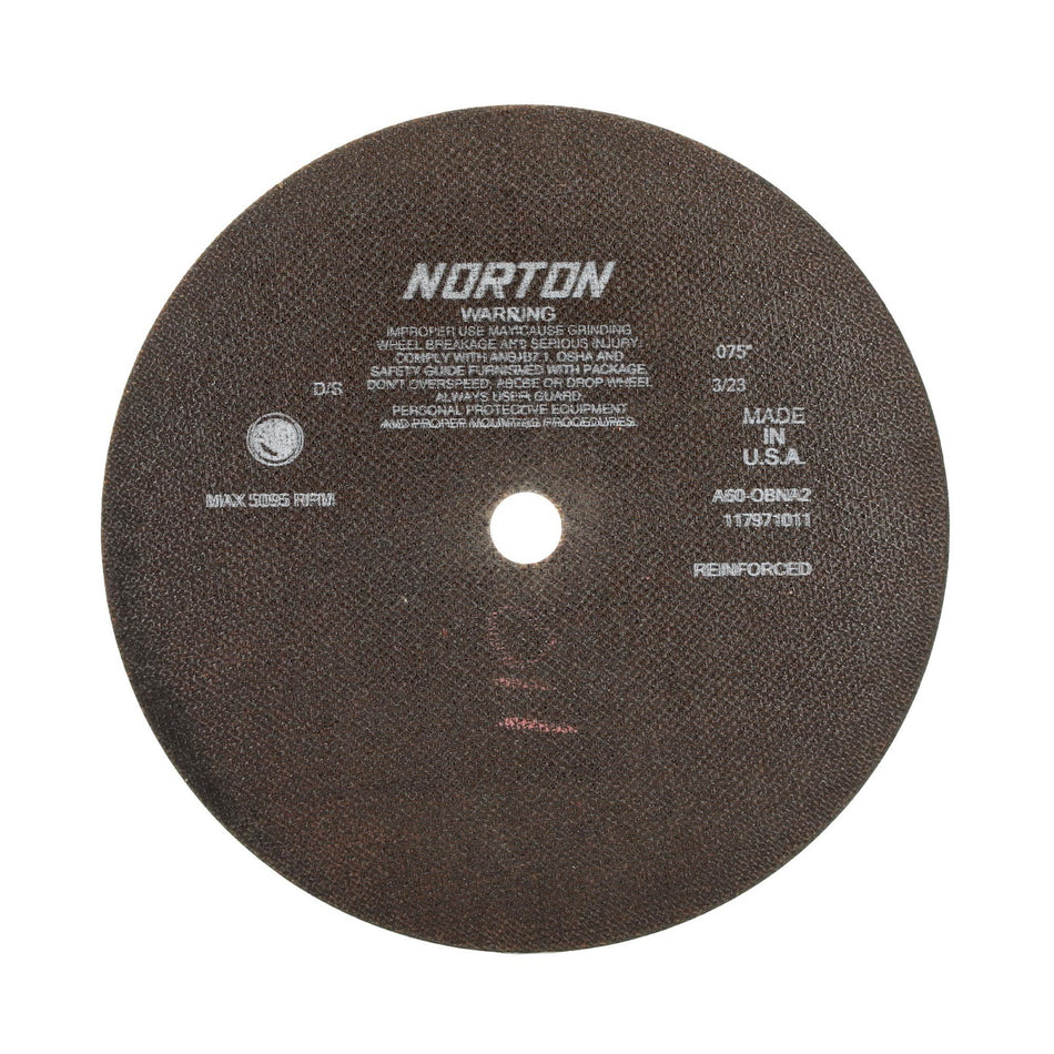 Norton 12 x 0.075 x 1 in OBNA2 Type 41 Reinforced Cut-Off Wheel AO 60 Grit O BNA2, 10-Pack