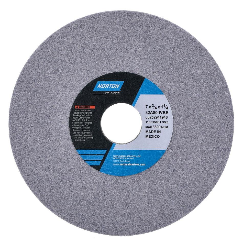Norton 7 x 3/4 x 1-1/4 In. Toolroom Wheel >4 in 32A 80 I VBE Type 01