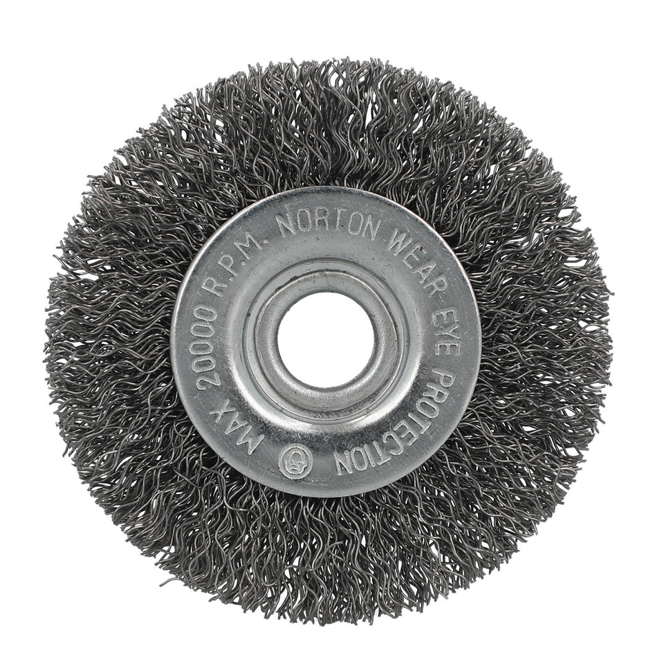 Norton 3 x 0.014 x 1/2 x 1 x 5/8 In. Carbon Steel Crimped Wire Wheel Brush, 20-Pack
