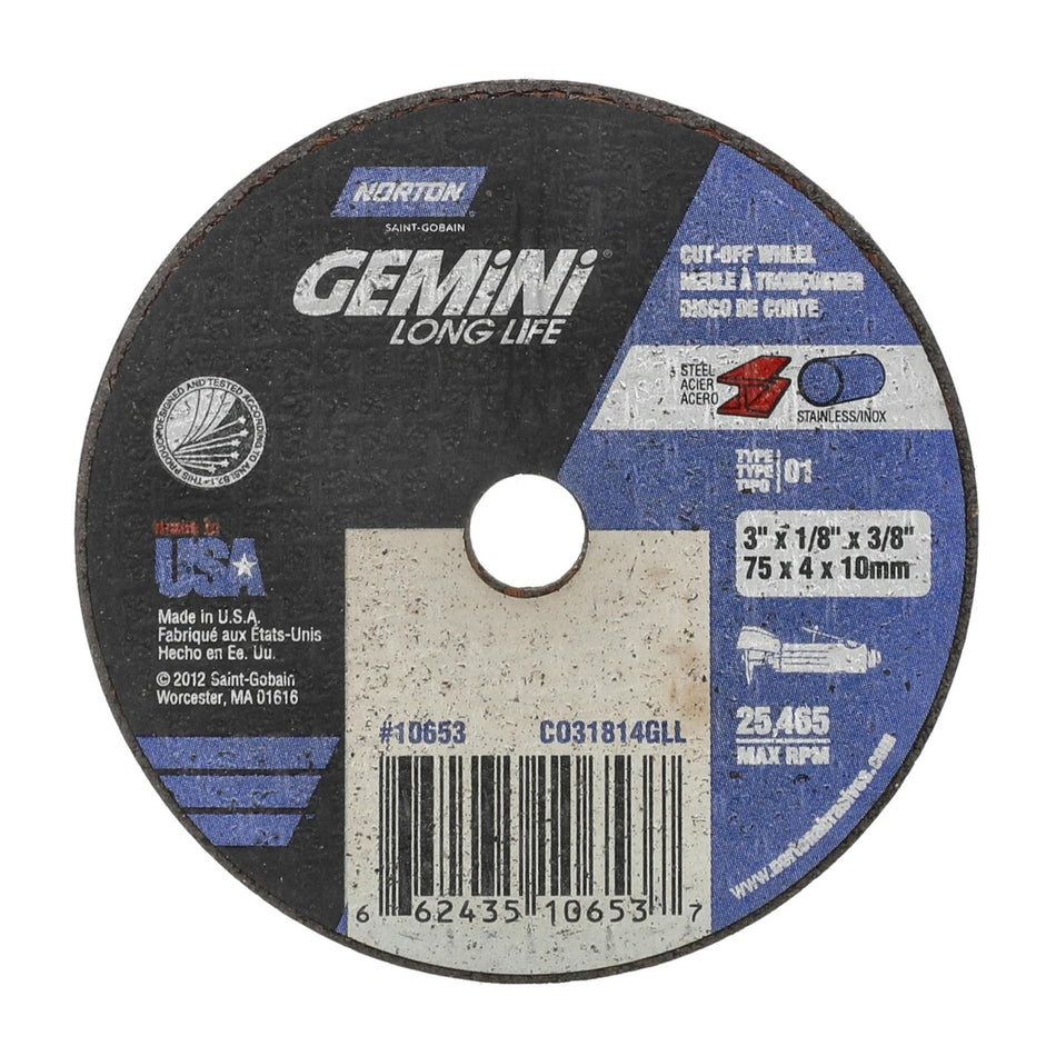 Norton 3 x 1/8 in Gemini Type 41 Cut-Off Wheel AO 36 Grit V, 25-Pack