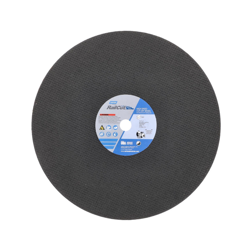 Norton 16 x 1/8 x 1 in RailCut NorZon III Type 41 Reinforced Cut-Off Wheel ZA 24 Grit R BNA, 10-Pack