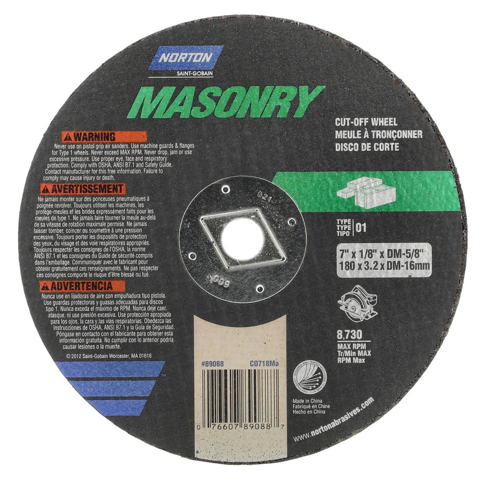 Norton 7 x 1/8 in Masonry Type 41 Cut-Off Wheel SC 24 Grit T, 25-Pack