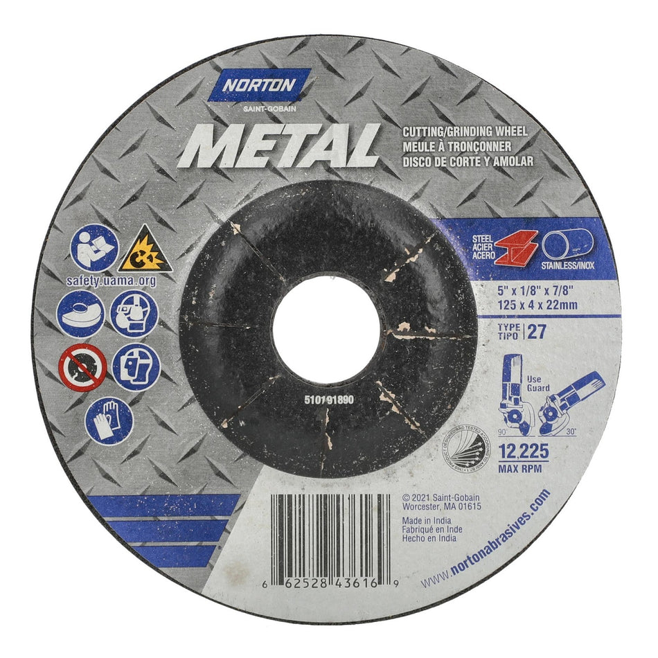Norton 5 x 1/8 x 7/8 in Metal Type 27 Grinding Wheel AO 24 Grit T B, 25-Pack