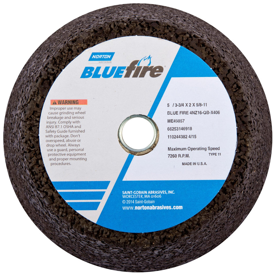 Norton 5 x 2 x 5/8 x 1 in BlueFire Type 11 Portable Snagging Wheel 4NV 16 Q B