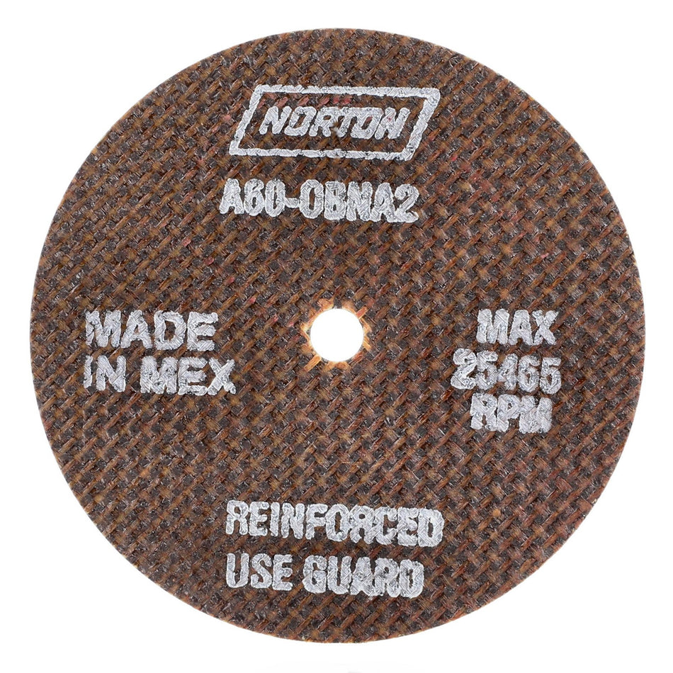 Norton 3 x 0.06 x 1/4 in OBNA2 Type 41 Reinforced Cut-Off Wheel AO 60 Grit O BNA2, 25-Pack