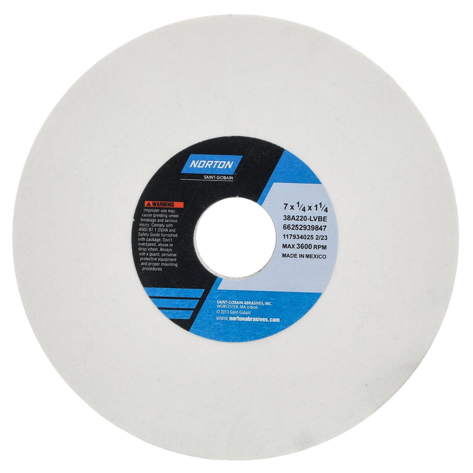 Norton 7 x 1/4 x 1-1/4 in Type 01 Toolroom Wheel 38A 220 L VBE