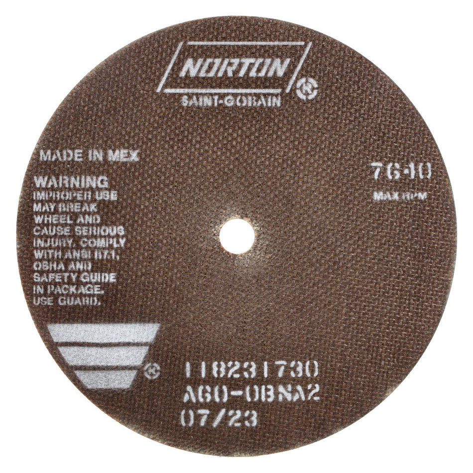 Norton 8 x 0.06 x 5/8 in OBNA2 Type 41 Reinforced Cut-Off Wheel AO 60 Grit O BNA2, 25-Pack