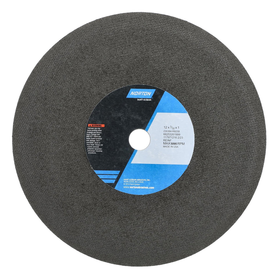 Norton 12 x 3/32 x 1 in Type 41 Reinforced Cut-Off Wheel AO 36 Grit R B25B, 10-Pack