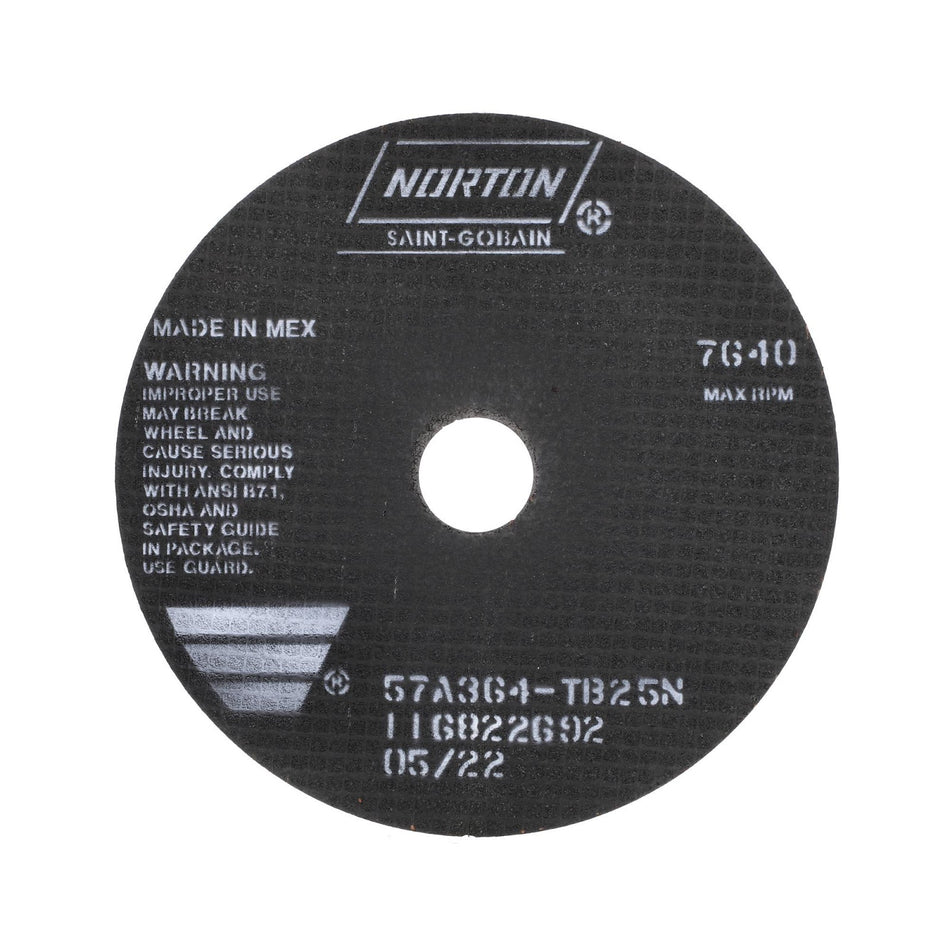 Norton 8 x 1/16 x 1-1/4 in B25N Type 41 Reinforced Cut-Off Wheel AO 36 Grit T B25N, 25-Pack