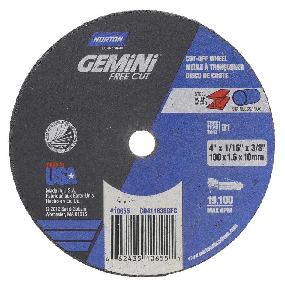 Norton 4 x 1/16 in Gemini Type 41 Cut-Off Wheel AO 36 Grit T, 25-Pack