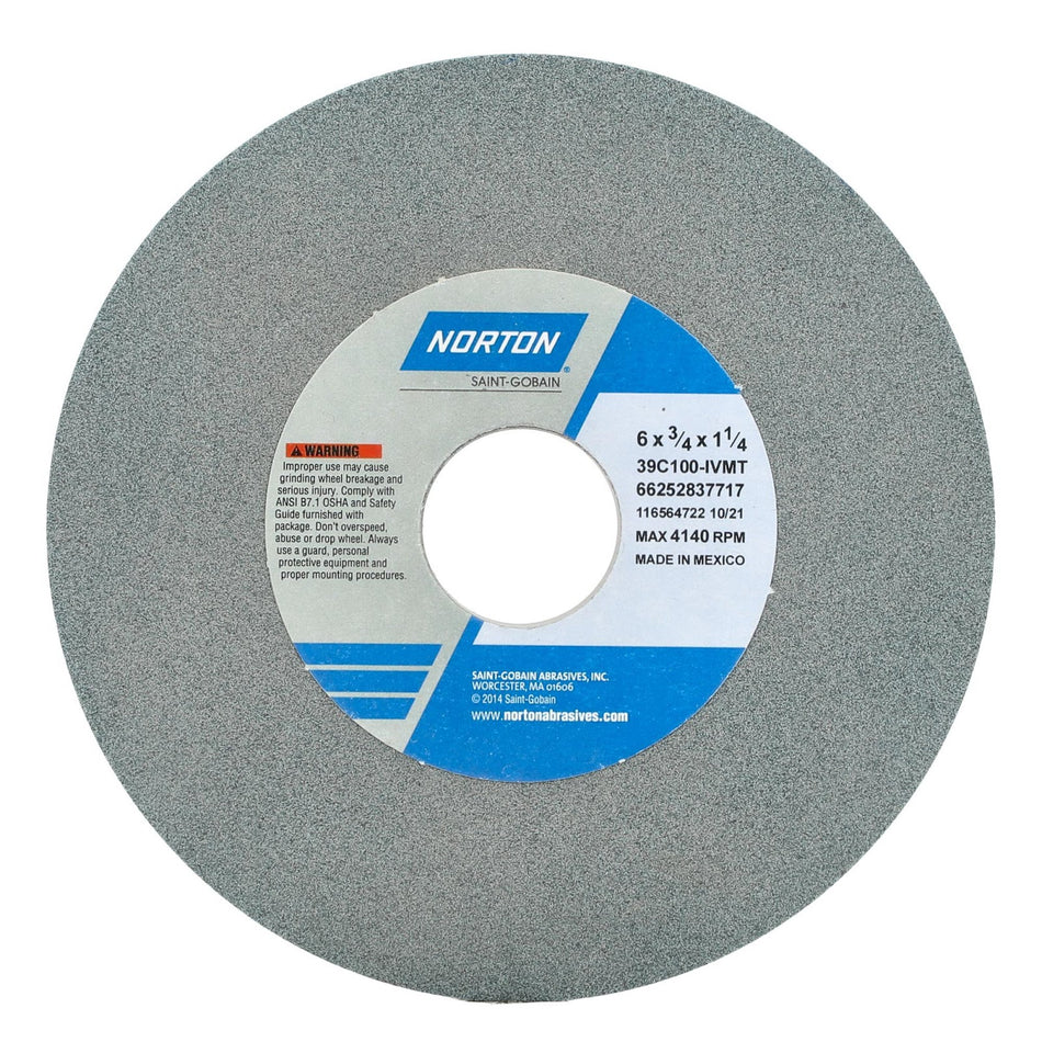 Norton 6 x 3/4 x 1-1/4 in Type 01 Toolroom Wheel 39C 100 J VMT