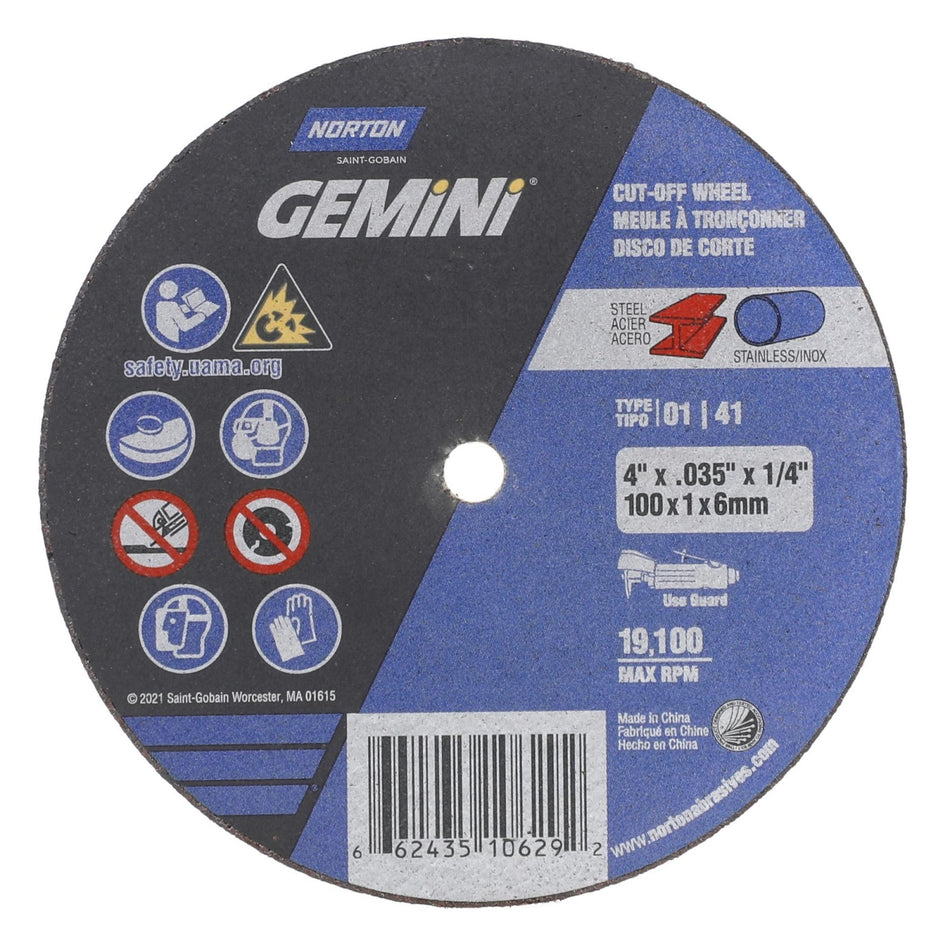 Norton 4 x 0.035 in Gemini Type 41 Cut-Off Wheel AO 60 Grit O, 25-Pack