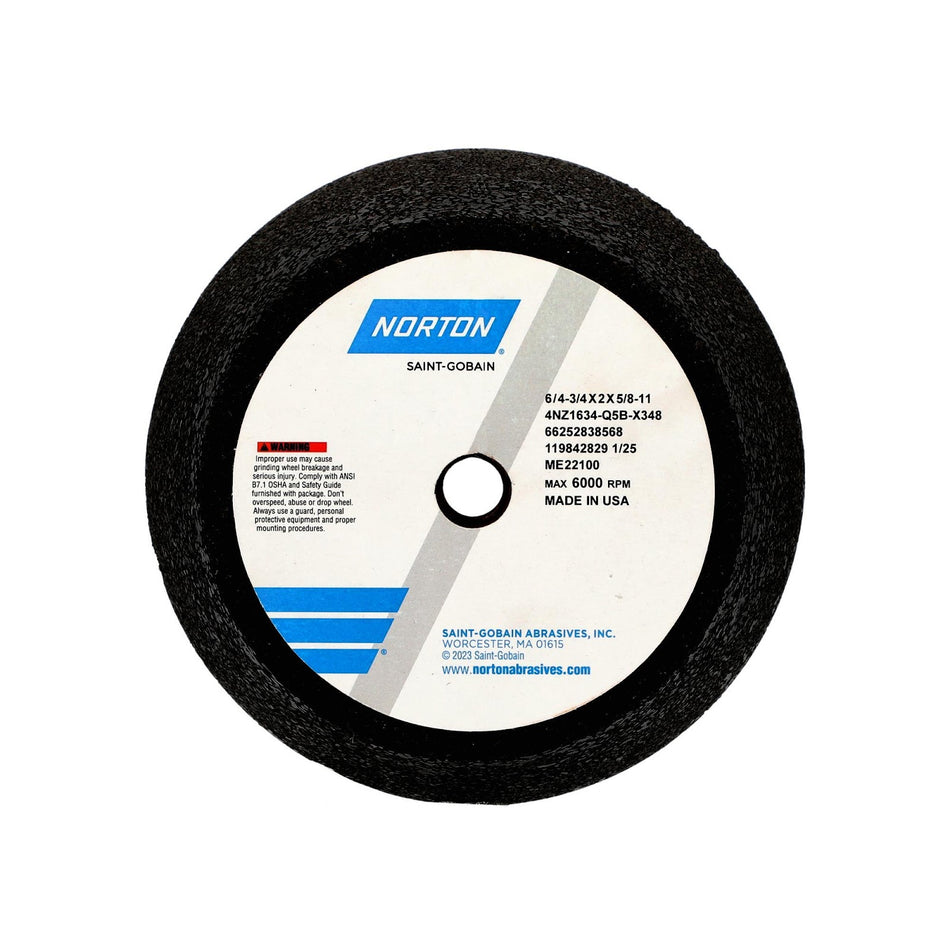Norton 6 x 2 x 5/8 x 1 in NorZon Plus Type 11 Portable Snagging Wheel 4NZ 16 Q B
