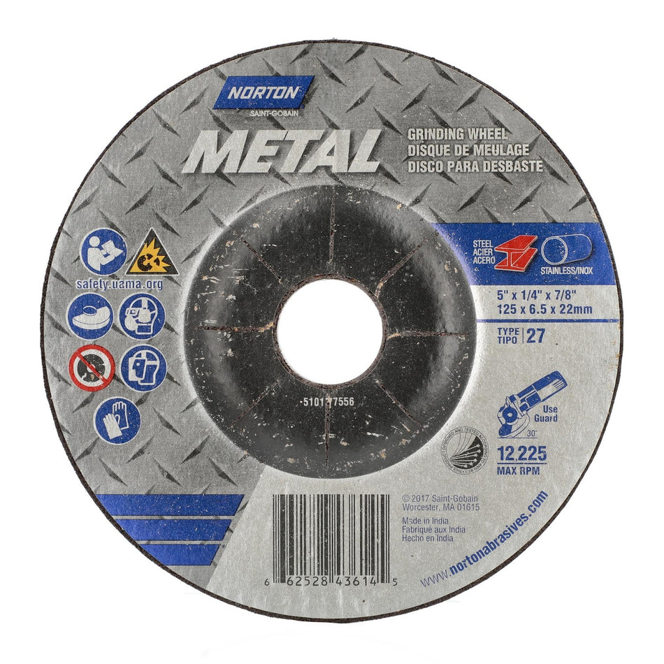 Norton 5 x 1/4 x 7/8 in Metal Type 27 Grinding Wheel AO 24 Grit Q B, 25-Pack
