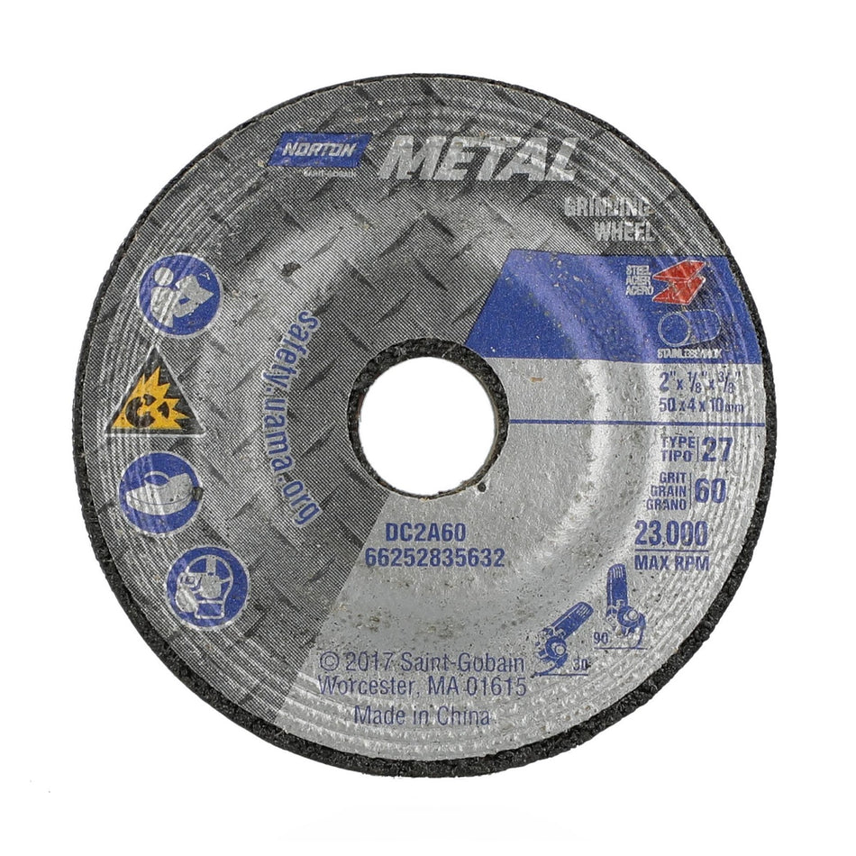 Norton 2 x 1/8 x 3/8 in Metal Type 27 Cut-Off Wheel AO 60 Grit Q, 25-Pack