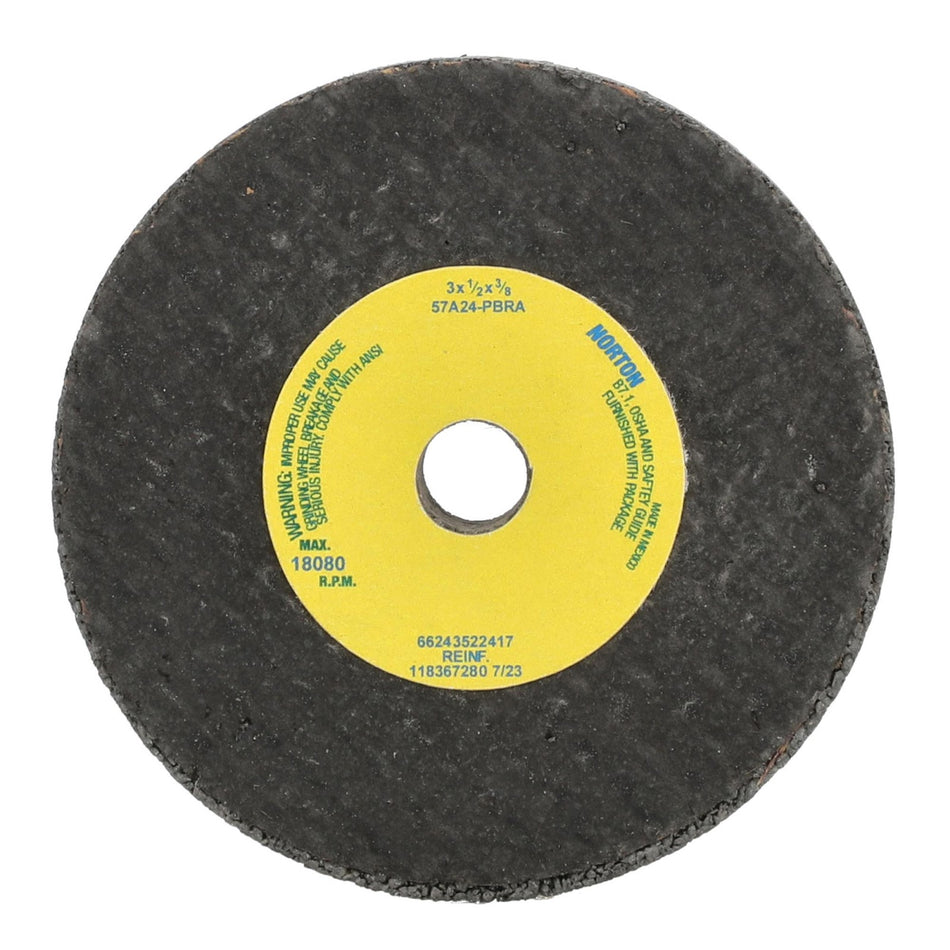 Norton 3 x 1/2 x 3/8 in Charger Type 01 Portable Snagging Wheel 57A 24 P BRA, 10-Pack