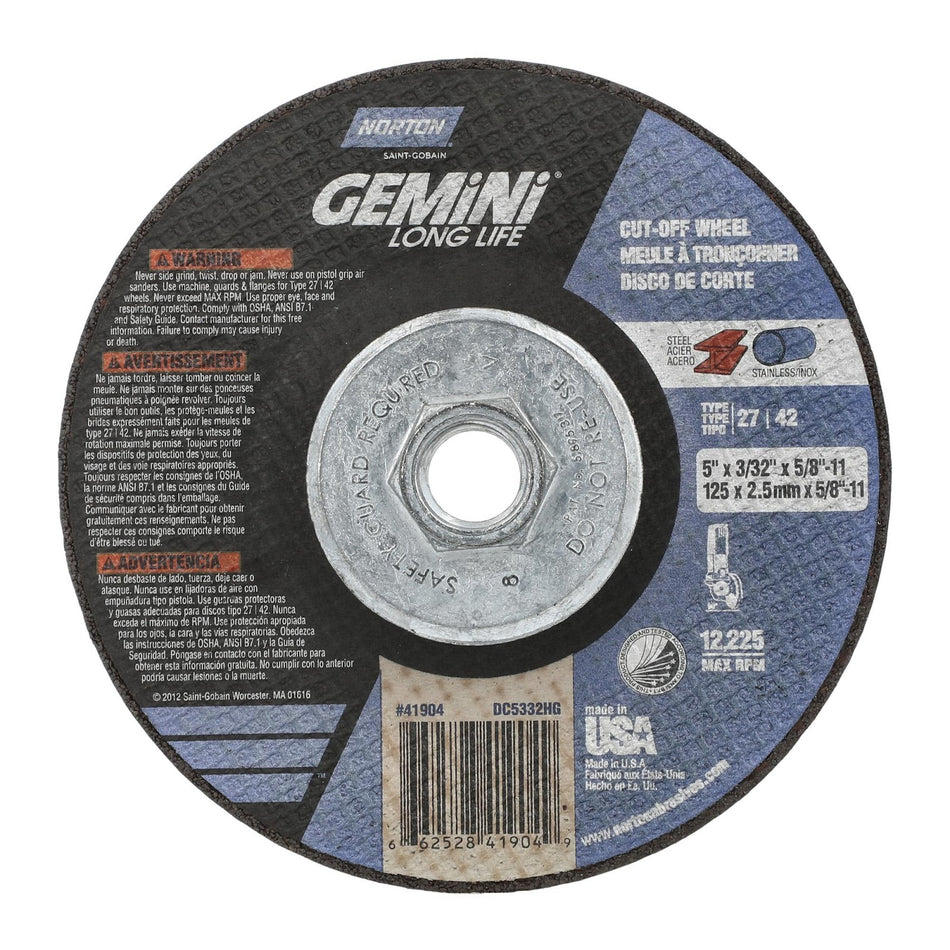 Norton 5 in x 3/32 in x 5/8 in-11 Gemini Type 42 Cut-Off Wheel AO 30 Grit Q, 10-Pack
