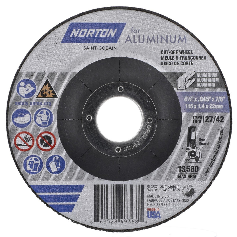 Norton 4-1/2 x 0.045 in Alu Type 42 Cut-Off Wheel AO 36 Grit Q, 25-Pack