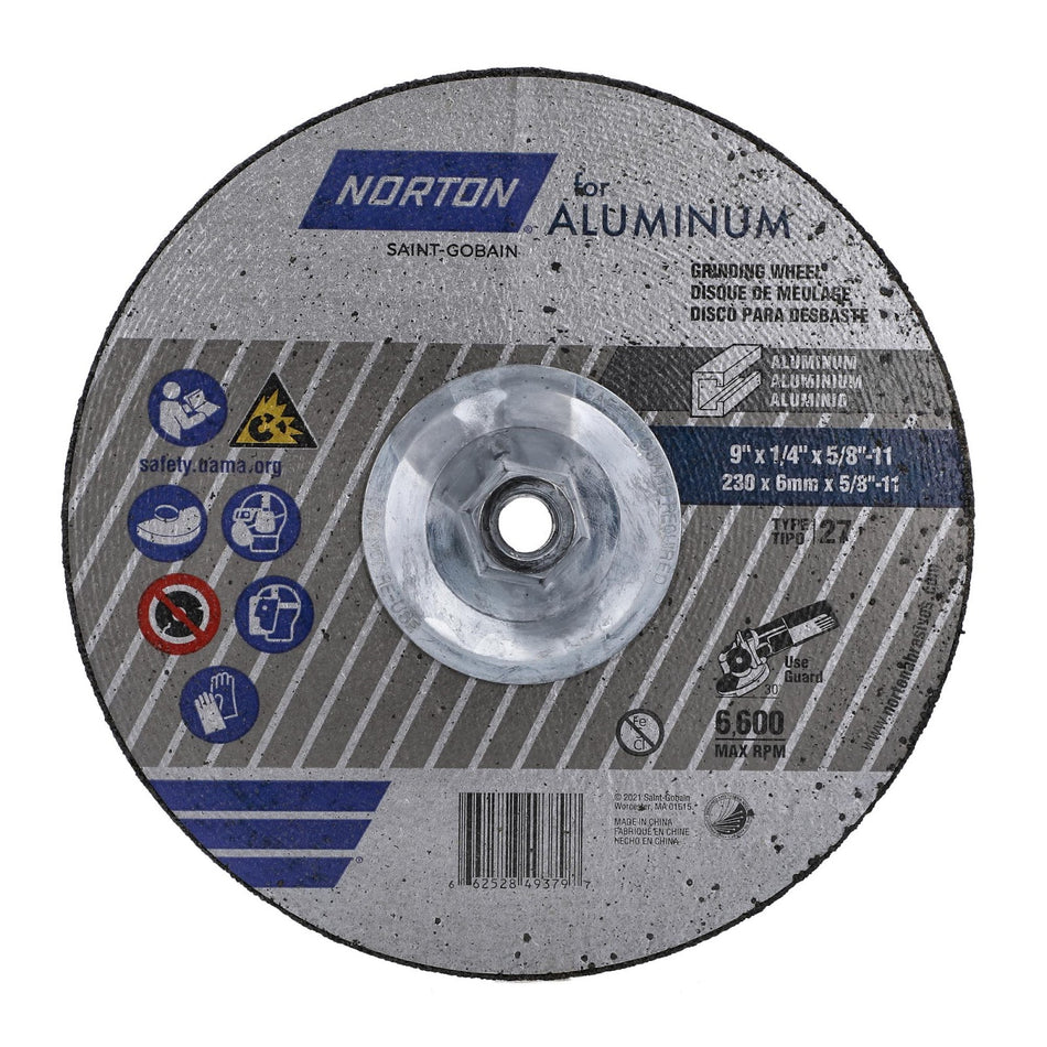 Norton 9 x 1/4 x 5/8 in Type 27 Grinding Wheel AO 20 Grit P, 10-Pack